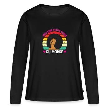 Meilleure petite soeur monde vintage femme noire - T-shirt manches longues Premium bio Femme - noir - Devant - Julia (174cm)