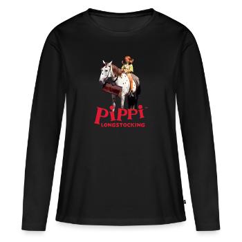 Pippi Longstocking Pippi Und Kleiner Onkel - Frauen Premium Bio Langarmshirt - Schwarz - Vorne - Julia (174cm)