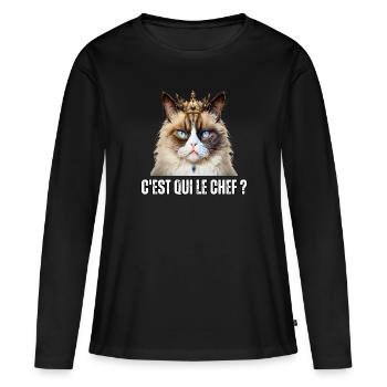 Cadeau c'est qui le chef chat memes couronne - T-shirt manches longues Premium bio Femme - noir - Devant - Julia (174cm)
