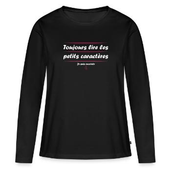 Annonce grossesse humoristique femme enceinte mère - T-shirt manches longues Premium bio Femme - noir - Devant - Julia (174cm)
