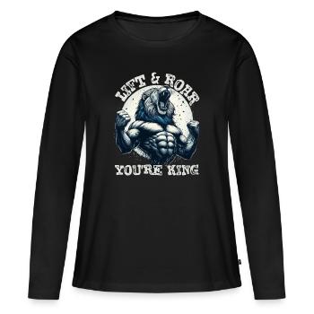 LIFT & ROAR : VOUS ÊTES ROI, UN LION DU CULTURISME - T-shirt manches longues Premium bio Femme - noir - Devant - Julia (174cm)