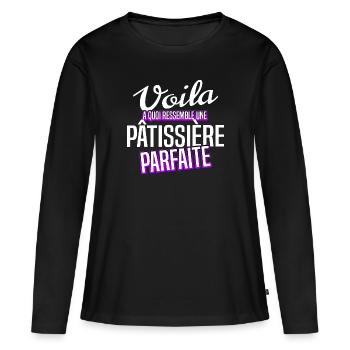 Pâtissière - T-shirt manches longues Premium bio Femme - noir - Devant - Julia (174cm)