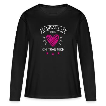 Braut 2025 Ich Trau Mich Hochzeit Heirat Ehe in 25 - Frauen Premium Bio Langarmshirt - Schwarz - Vorne - Julia (174cm)