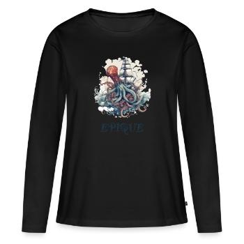 Combat de pieuvres - T-shirt manches longues Premium bio Femme - noir - Devant - Julia (174cm)