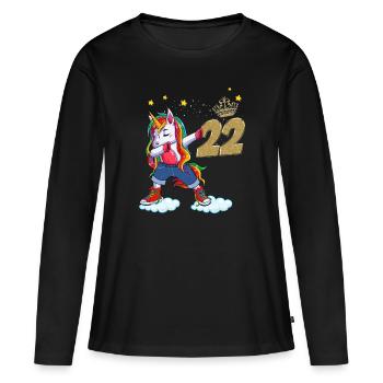 Anniversaire jeune Femme 22 Ans Licorne Queen Fun - T-shirt manches longues Premium bio Femme - noir - Devant - Julia (174cm)
