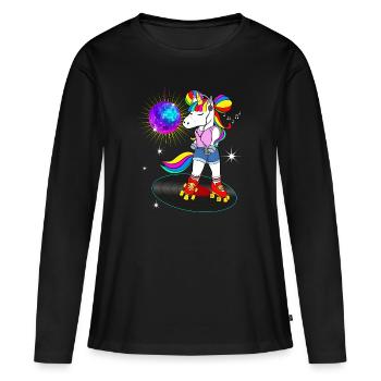 Kostümjahr 70 80 Vintage Einhorn Disco - Frauen Premium Bio Langarmshirt - Schwarz - Vorne - Julia (174cm)