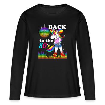 Einhorn Roller Vintage Disco Musik 80er Jahre - Frauen Premium Bio Langarmshirt - Schwarz - Vorne - Julia (174cm)