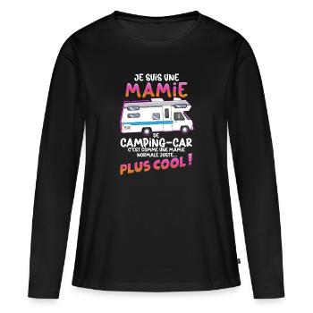 Mamie Camping-car Pour Maman Retraitée Cool - T-shirt manches longues Premium bio Femme - noir - Devant - Julia (174cm)