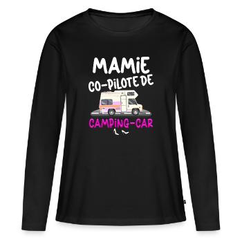 Mamie Camping-car Humour Camping Randonnée - T-shirt manches longues Premium bio Femme - noir - Devant - Julia (174cm)