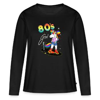 80s Vintage Retro Unicorn Roller Suit - Women's Premium Organic Long Sleeve Shirt - black - Front - Julia (174cm)