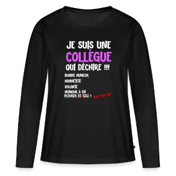 Kollegin Frau zerreißt Geschenk Abschiedsglas - Frauen Premium Bio Langarmshirt - Schwarz - Vorne - Julia (174cm)
