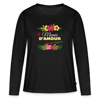 Oma der Liebe Omas Blume Hibiskus - Frauen Premium Bio Langarmshirt - Schwarz - Vorne - Julia (174cm)