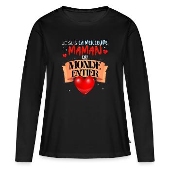 Beste Mutter Welt Herz Liebe Mutter - Frauen Premium Bio Langarmshirt - Schwarz - Vorne - Julia (174cm)
