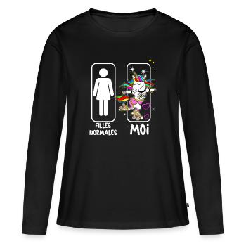 Vintage Adult Unicorn Girl Woman 80s - Women's Premium Organic Long Sleeve Shirt - black - Front - Julia (174cm)