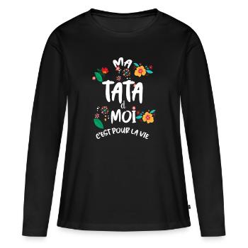 Ma Tata Et Moi C'est Pour La Vie Fleurs et Amour - T-shirt manches longues Premium bio Femme - noir - Devant - Julia (174cm)