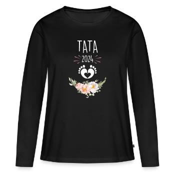 Ma Future Tata D'Amour Annonce Grossesse 2024 - T-shirt manches longues Premium bio Femme - noir - Devant - Julia (174cm)