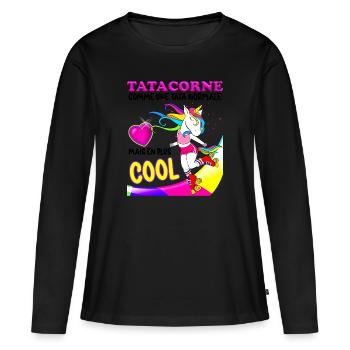 Tata D'Amour Licorne Vintage Années 80 Tatie - T-shirt manches longues Premium bio Femme - noir - Devant - Julia (174cm)
