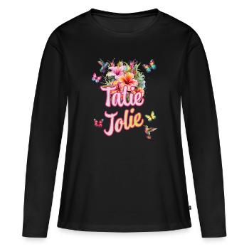 Aunty Pretty Flowers Hummingbird and Tropical Butterfly - Women's Premium Organic Long Sleeve Shirt - black - Front - Julia (174cm)