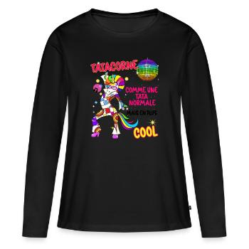 Tata Licorne Vintage Tante Cool Future Tatie - T-shirt manches longues Premium bio Femme - noir - Devant - Julia (174cm)