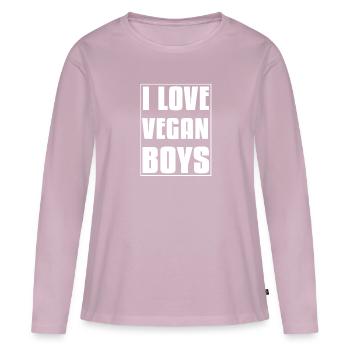 J'aime les garçons végétaliens, drôles, végétaliens, végétaliens, légumes - T-shirt manches longues Premium bio Femme - rose poudré - Devant - Julia (174cm)