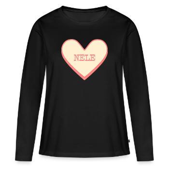 Nele Nom Prénom Pink Sugar Heart - T-shirt manches longues Premium bio Femme - noir - Devant - Julia (174cm)