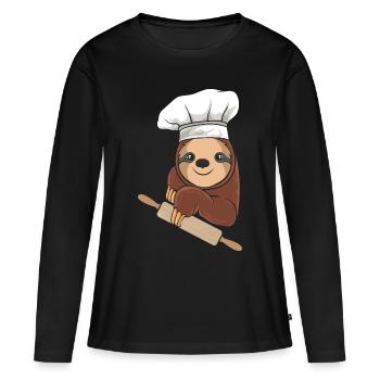 Faultier Bäcker - Backen - Frauen Premium Bio Langarmshirt - Schwarz - Vorne - Julia (174cm)