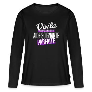 Aide soignante - T-shirt manches longues Premium bio Femme - noir - Devant - Julia (174cm)