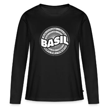 Idée cadeau Basilic - T-shirt manches longues Premium bio Femme - noir - Devant - Julia (174cm)