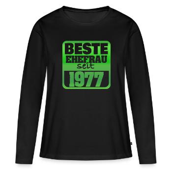 Femme 1977 - T-shirt manches longues Premium bio Femme - noir - Devant - Julia (174cm)