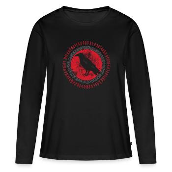 Nordischer Rabe mit uraltem Runenkreis - Frauen Premium Bio Langarmshirt - Schwarz - Vorne - Julia (174cm)