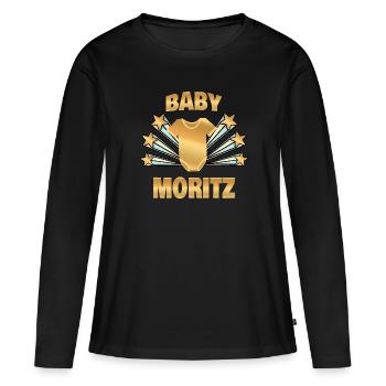 Moritz als Geburt - Frauen Premium Bio Langarmshirt - Schwarz - Vorne - Julia (174cm)