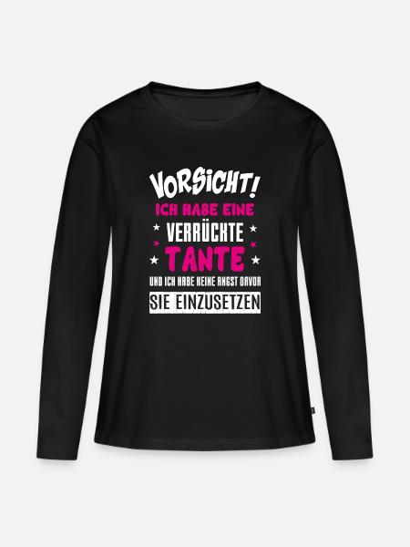 Verrückte Tante - Frauen Premium Bio Langarmshirt - Schwarz