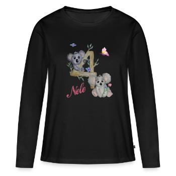 Koala 4ème anniversaire Nele - T-shirt manches longues Premium bio Femme - noir - Devant - Julia (174cm)