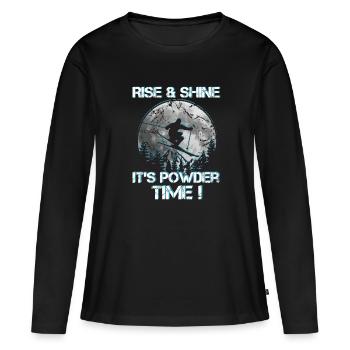 Ski Rise and shine C’est l’heure de la poudreuse - T-shirt manches longues Premium bio Femme - noir - Devant - Julia (174cm)