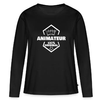 Work Entertainer - Women's Premium Organic Long Sleeve Shirt - black - Front - Julia (174cm)