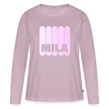 Mila - T-shirt manches longues Premium bio Femme - rose poudré - Devant - Julia (174cm)