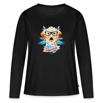 Labrador-Mama Blumen - Frauen Premium Bio Langarmshirt - Schwarz - Vorne - Julia (174cm)