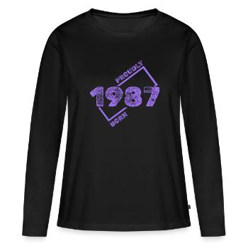 Idée cadeau 1987 - T-shirt manches longues Premium bio Femme - noir - Devant - Julia (174cm)