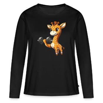 Séance d’entraînement de développé couché girafe - T-shirt manches longues Premium bio Femme - noir - Devant - Julia (174cm)