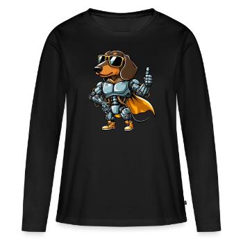 Teckel Robot Cyborg Sci-Fi Chien Mech Design - T-shirt manches longues Premium bio Femme - noir - Devant - Julia (174cm)