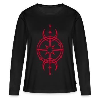 Symbole rouge de protection et de chance - T-shirt manches longues Premium bio Femme - noir - Devant - Julia (174cm)