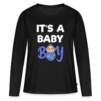 Allaitement Déclaration du bébé Enfant de la famille enceinte - T-shirt manches longues Premium bio Femme - noir - Devant - Julia (174cm)