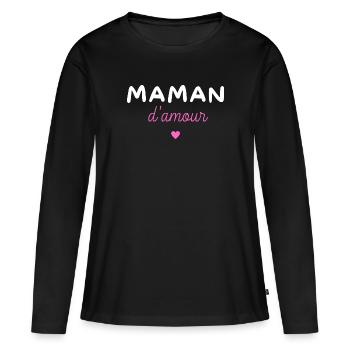 Maman d amour - T-shirt manches longues Premium bio Femme - noir - Devant - Julia (174cm)