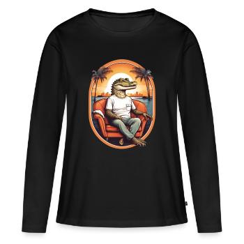 Alligator auf Sofa - Frauen Premium Bio Langarmshirt - Schwarz - Vorne - Julia (174cm)