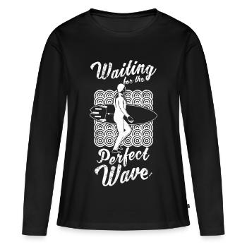 En attendant une vague parfaite - T-shirt manches longues Premium bio Femme - noir - Devant - Julia (174cm)