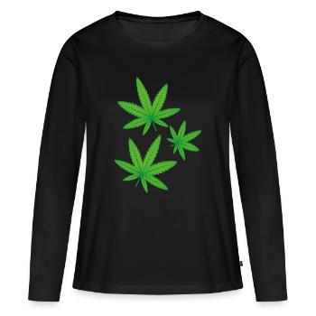 Feuilles de cannabis vertes - T-shirt manches longues Premium bio Femme - noir - Devant - Julia (174cm)