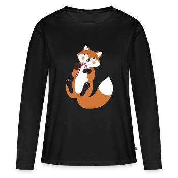 Renard espiègle avec une canne à sucre pour Noël - T-shirt manches longues Premium bio Femme - noir - Devant - Julia (174cm)