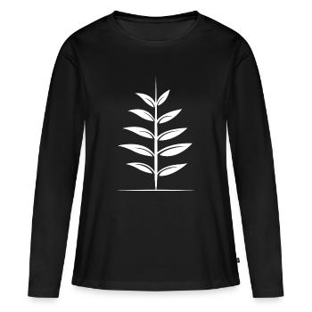 Natur Blatt einfach Outdoor simpel Baum Linien - Frauen Premium Bio Langarmshirt - Schwarz - Vorne - Julia (174cm)