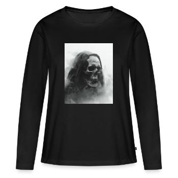 Crâne sombre dans le brouillard - T-shirt manches longues Premium bio Femme - noir - Devant - Julia (174cm)
