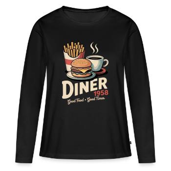 Dîner 1958 - T-shirt manches longues Premium bio Femme - noir - Devant - Julia (174cm)